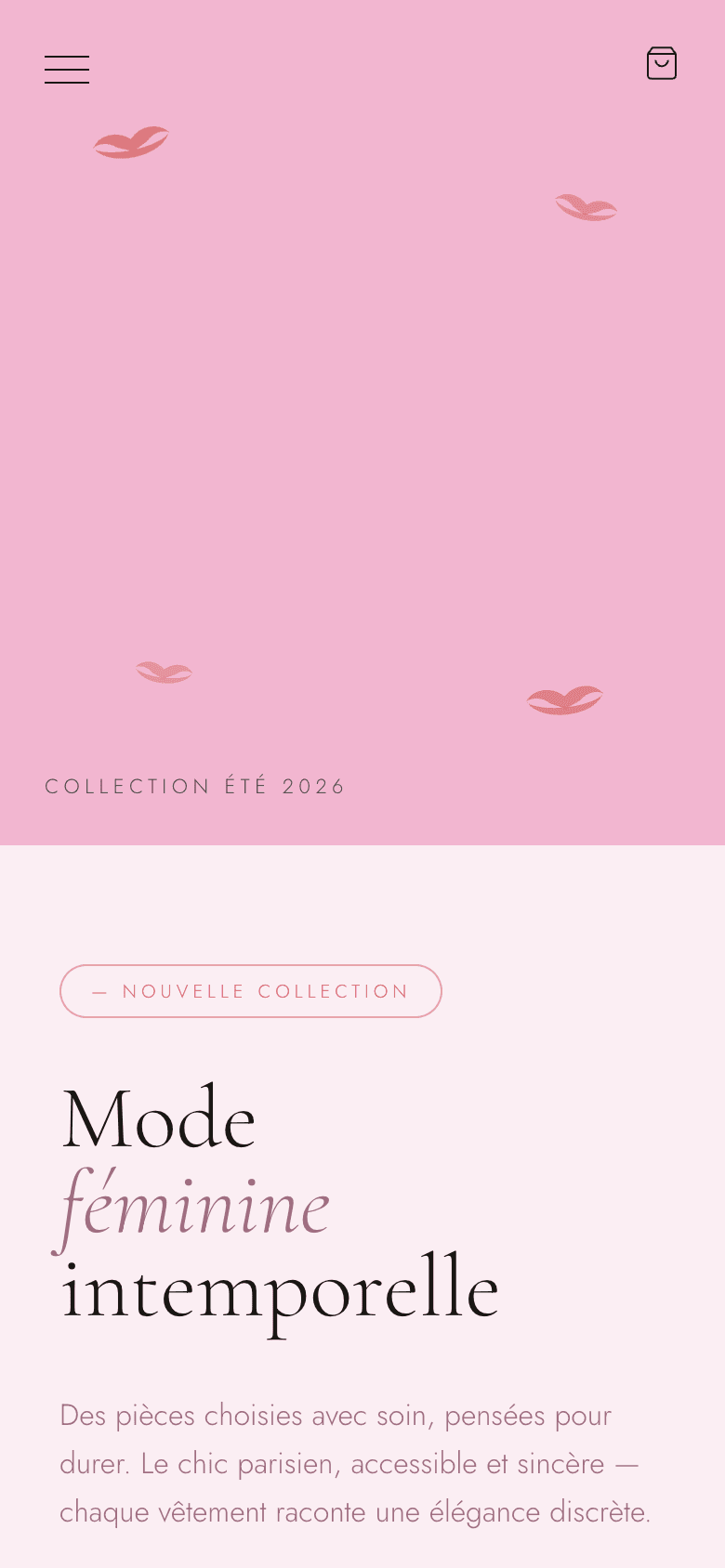 Le même site sur téléphone : le titre et l’accroche restent lisibles sans zoom. Nom de la marque masqué.